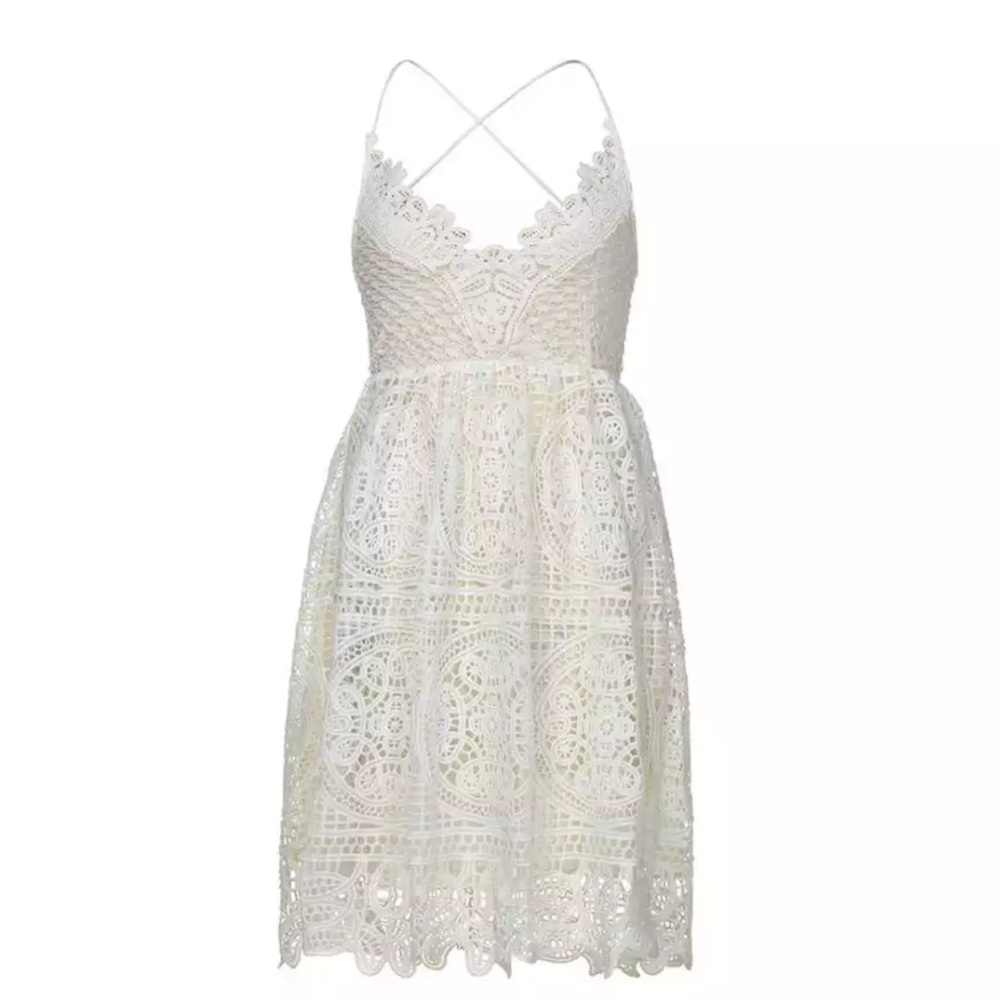Boho Ivory Lace Crochet Backless Midi Sundress - Picture 9 of 16